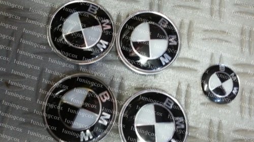 Embleme volan+jante BMW alb cu negru