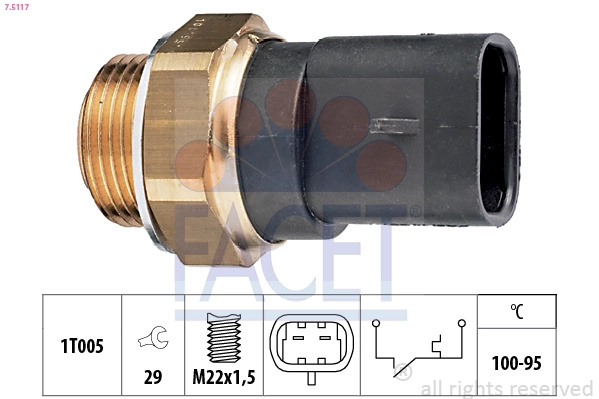 FACET Comutator temperatura, ventilator radiator 7.5117 compatibil cu OPEL KADETT E Combo (T85) 1986 1987 1988 1989 1990 1991 1992 1993 1994