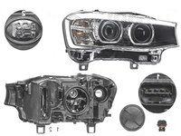 Far Bmw X3 (F25), 03.2014-, X4 (F26), 08.2014-, fata, Dreapta, fara &#39,BMW&#39, inscription, bi-xenon, cu LED daytime running light, D1S+LED+PY21W, electric, AL (Automotive Lighting)