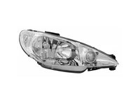 Far PEUGEOT 206 (2 ), 01.1998-11.2005, DEPO, fata, partea dreapta, tip bec H7+H7+PY21W+W5W, electric, fara motor,