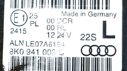 Far Stanga Audi A4 B8 (8K) 2007 - 2015 Benzina 8K0941003C, 8K0 941 003 C, ALNLE07A6164, ALN LE07A6164