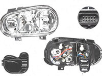 Far Volkswagen Golf 4 (1j) (Hb + Combi), 08.1997-09.2006, Golf 4 Cabriolet (1exo), 04.1998-10.2003 , fata, Stanga, cu Proiector ceata, H1+H3+H7+PY21W+W5W, manual/electric, fara motoras,