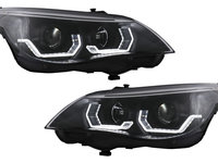 Faruri 3D LED Angel Eyes compatibil cu BMW Seria 5 E60 E61 (2003-2007) LCI Design Negru