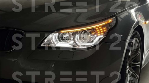 Faruri 3D LED Angel Eyes Compatibil Cu BMW Seria 5 E60 E61 (2003-2007) Crom