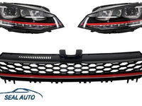 Faruri 3D LED compatibil cu VW Golf 7 VII (2012-2017) R20 GTI Design Semnal Dinamic LED cu Grila Centrala R-Line