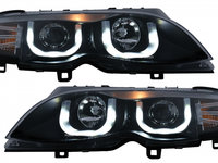 Faruri 3D U LED Angel Eyes Negru Tuning BMW Seria 3 E46 1997 1998 1999 2000 2001 2002 2003 HLBME46FL3DB