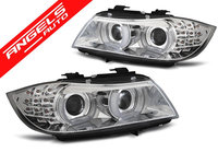 Faruri Angel Eyes BMW E90/E91 2009-2011 Crom Semnal LED Xenon