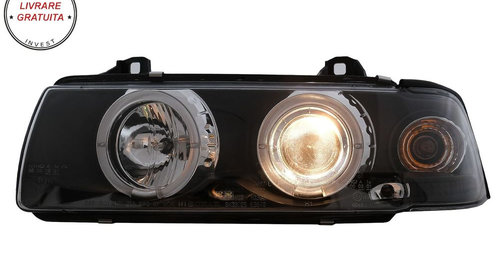 Faruri Angel Eyes BMW Seria 3 E36 Coupe Cabrio (1990-1999) Negre- livrare gratuita