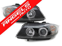 Faruri Angel Eyes BMW Seria 3 E90 2005-2008 Fundal Negru