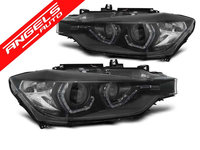 Faruri Angel Eyes BMW Seria 3 F30/F31 2011-2015 Xenon Fundal Negru