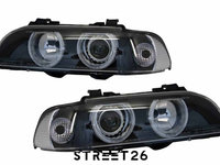 Faruri Angel Eyes compatibil cu BMW Seria 5 E39 (1996-2003) Facelift Design Negru Gri