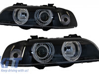 Faruri Angel Eyes compatibil cu BMW Seria 5 E39 Sedan Touring (1996-2003) Editie Negru Gri