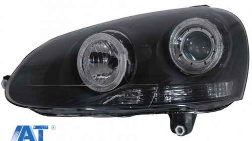 Faruri Angel Eyes compatibil cu VW Golf 5 V (2003-2007) LHD/RHD Negru