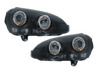 Faruri Angel Eyes compatibil cu VW Golf 5 V (2003-2007) LHD/RHD Negru