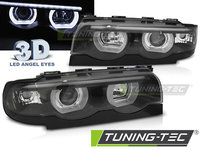 Faruri ANGEL EYES LED 3D BLACK compatibila BMW E38 94-01