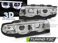 Faruri ANGEL EYES LED 3D Crom look compatibila BMW E38 94-01