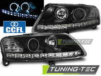 Faruri ANGEL EYES LED BLACK compatibila AUDI A6 C6 04.04-08