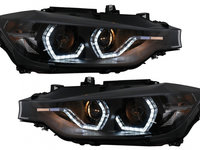 Faruri Angel Eyes LED DRL compatibil cu BMW Seria 3 F30 F31 Sedan Touring LCI (2015-2019) Negru HLBMF30M3LCI