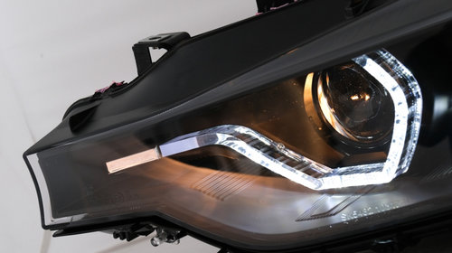 Faruri Angel Eyes LED DRL compatibil cu BMW Seria 3 F30 F31 Sedan Touring LCI (2015-2019) Negru HLBMF30M3LCI