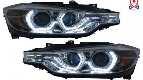 Faruri Angel Eyes LED DRL compatibil cu BMW Seria 3 F30 F31 Sedan Touring LCI (2015-2019) Crom Tuning BMW Seria 3 6 (F3x) (facelift) 2015 2016 2017 2018 2019 2020 HLBMF30M3LCIC