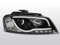 Faruri Audi A3 8P 08-12 Negru TUBE LIGHT cu DRL