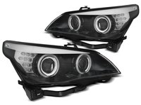 Faruri BMW E60/E61 2003-2007 Angel eyes CCFL Negru cu indicator LED