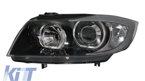 Faruri compatibil cu BMW 3 Series E90 E91 (2005-2008) Angel Eyes Negru