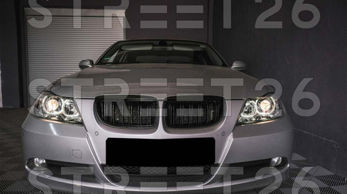 Faruri Compatibil Cu BMW Seria 3 E90 E91 Sedan Touring (2005-2011) Angel Eyes LED Negru