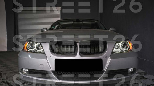 Faruri Compatibil Cu BMW Seria 3 E90 E91 Sedan Touring (2005-2011) Angel Eyes LED Negru