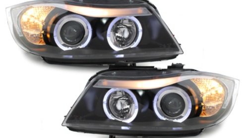 Faruri compatibil cu BMW Seria 3 E90 Sedan E91 Touring (03.2005-08.2008) Angel Eyes Negru