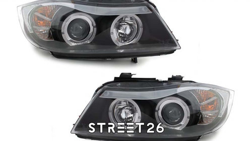 Faruri Compatibil Cu BMW Seria 3 E90 Sedan E91 Touring (2005-2008) Angel Eyes Negru