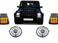 Faruri Crom si Lampi Semnalizare LED Bi-Xenon Look Tuning Mercedes-Benz G-Class W463 1990 1991 1992 1993 1994 1995 1996 1997 1998 1999 2000 2001 2002 2003 2004 2005 2006 2007 2008 COHLMBW463CTR