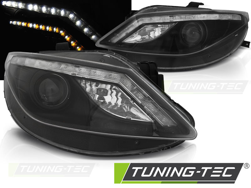 Faruri cu DRL pe fundal negru with Led INDICATOR compatibil cu SEAT IBIZA 6J 06.08-12