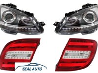 Faruri Facelift compatibil cu MERCEDES Benz C-Class W204 (2007-2012)+Stopuri LED Light Bar Facelift Design