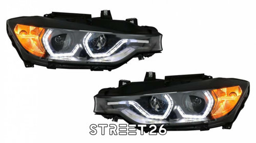 Faruri Full Angel Eyes LED DRL compatibil cu BMW Seria 3 F30 F31 Sedan Touring (2012-2016) Negre