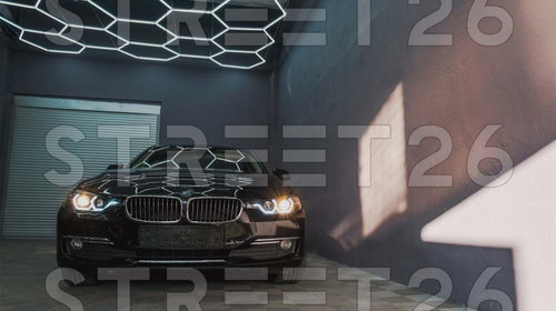 Faruri Full Angel Eyes LED DRL compatibil cu BMW Seria 3 F30 F31 Sedan Touring (2012-2016) Negre