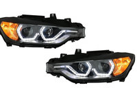 Faruri Full Angel Eyes LED DRL compatibil cu BMW 3 Series F30 F31 Sedan Touring (10.2011-05.2015) Negre