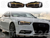 Faruri Halogen LED DRL compatibil cu Audi A4 B8 Facelift (2012-2015) Negru Semnal Dinamic A4 B9.5 Design