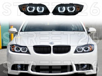 Faruri Halogen U-Led 3D Dual Halo Rims Compatibil Cu BMW Seria 3 E90 E91 (2005-2008) Negru