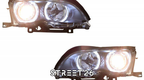 Faruri LED Angel Eyes compatibil cu BMW Seria 3 E46 (09.2001-03.2005) Negru
