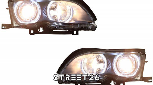 Faruri LED Angel Eyes compatibil cu BMW Seria 3 E46 (09.2001-03.2005) Negru