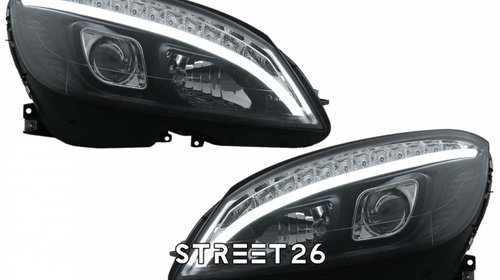 Faruri LED Compatibil Cu Mercedes C-Class W204 S204 (2007-2010) Negru Cu Semnal Dinamic Secvential