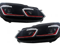 Faruri LED compatibil cu VW Golf 6 VI (2008-2013) Facelift G7.5 GTI Design Rosu Semnalizare Secventiala LHD HLVWG6FR