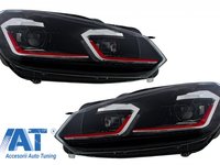 Faruri LED compatibil cu VW Golf 6 VI (2008-2013) Facelift G7.5 GTI Design Rosu Semnalizare Secventiala LHD