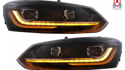 Faruri LED compatibil cu VW Polo 6R 6C (2010-2017) Semnalizare Dinamica Tuning Volkswagen VW Polo 5 6R 2009 2010 2011 2012 2013 2014 2015 HLVWPOMK6S
