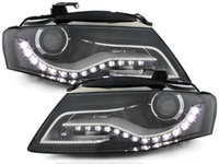 Faruri LED DRL compatibil cu Audi A4 B8 8K (04.2008-2011) cu Lumini de zi Integrate Negru SWA16DLGXB