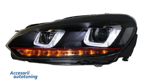 Faruri LED Volkswagen Golf 6 VI (2008-up) Golf 7 U Design With Red Strip GTI semnal LED dinamic