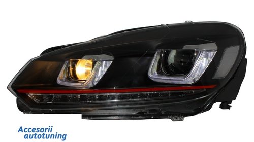 Faruri LED Volkswagen Golf 6 VI (2008-up) Golf 7 U Design With Red Strip GTI semnal LED dinamic
