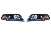 Faruri tuning Skoda Octavia 2 2004-2008 , negru-transparent, tip bec H1+H7, fara motoras, cu LED