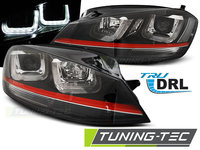 Faruri U-LED LIGHT BLACK WITH ROSU LINE SPORT compatibila VW GOLF 7 12-17